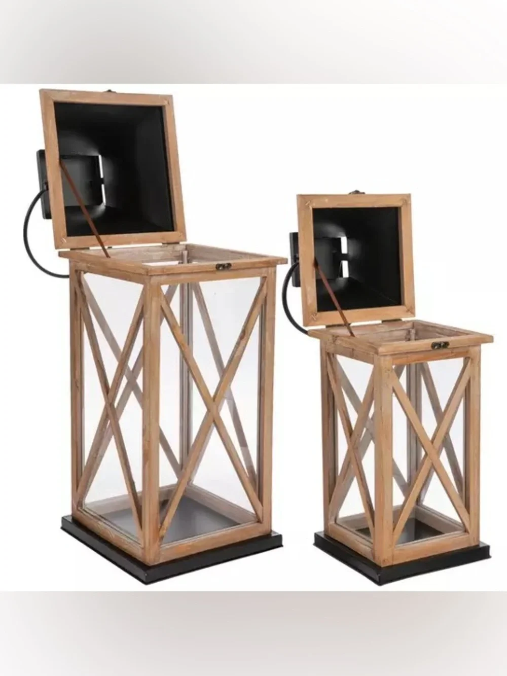 Whitewash Wood Lantern Set